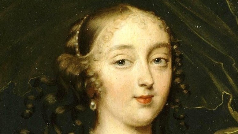 Porträt einer unbekannten Dame as Iris, früher identifiziert als Françoise-Athénaïs de Rochechouart de Mortemart, Marquise de Montespan Gemälde mit Büstenbild einer jungen Frau mit rundem Gesicht, schmaler Nase und kleinem Mund in einem tief ausgeschnittenen, blauen Kleid