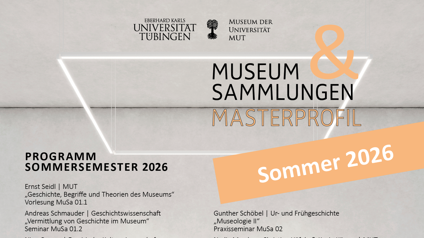 Plakat mit dem Lehrprogramm der Masterprofillinie "Museum&Sammlungen" für das Sommersemester 2026.
