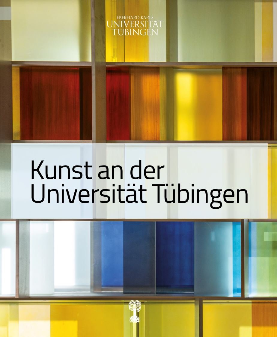 Cover "Kunst an der Universität Tübingen" vor mehrfarbig bunten Scheiben