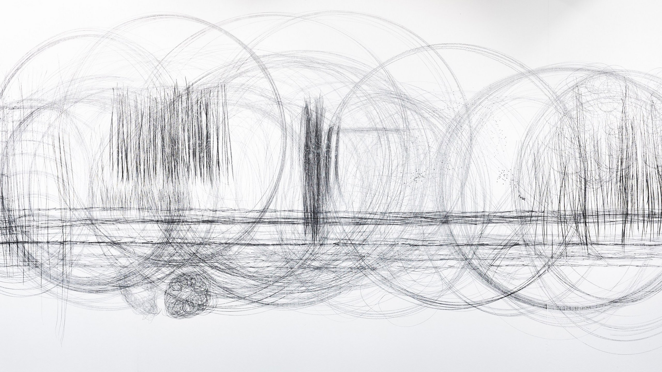 Abstract graphite drawing, dominated by round shapes