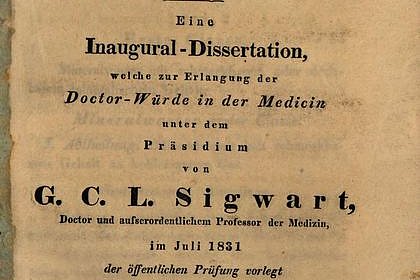 A dissertation on the chemistry of mineral water supervised by Sigwart Abbildung: Dissertation zur Chemie der Mineralwasser © Museum der Universität Tübingen