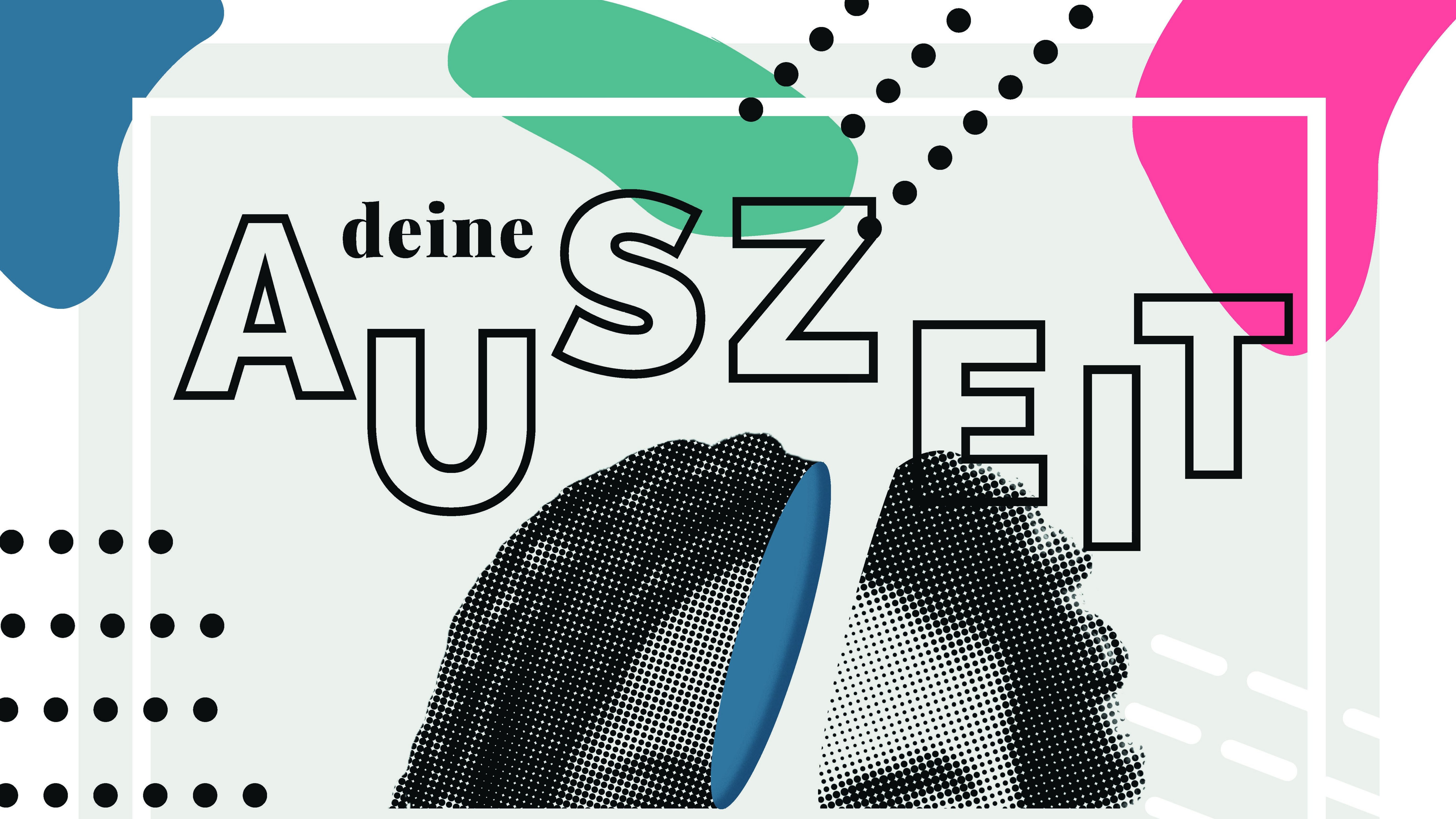 Bunt gestaltetes Plakat zu Freiwilligendiensten Kultur und Bildung in Baden-Württemberg mit Büste einer jungen Frau, violetten, blauen, gelben und hellroten Flecken und dem Schriftzug "Deine Auszeit Kultur"